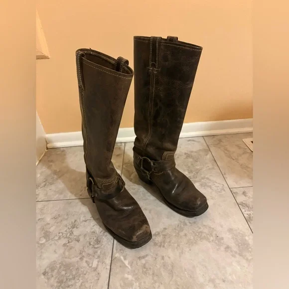 Frye Harness 15R Leather Boots in Chocolate - Picture 3 of 13